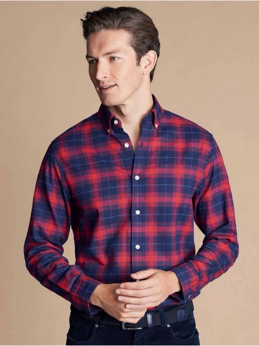 Charles Tyrwhitt Flannel Shirt Plaid, Slim Fit, Small